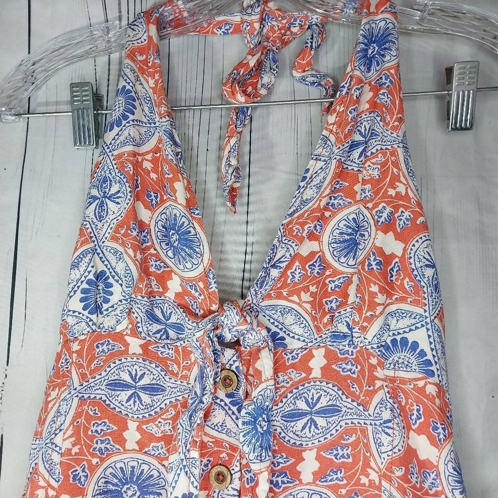 Maeve Halter Slim Mini Dress Anthropologie Button Printed V Neck - Picture 2 of 14